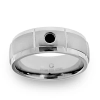 Mens 8MM Diamond Accent Natural Black Diamond Stainless Steel Wedding Band