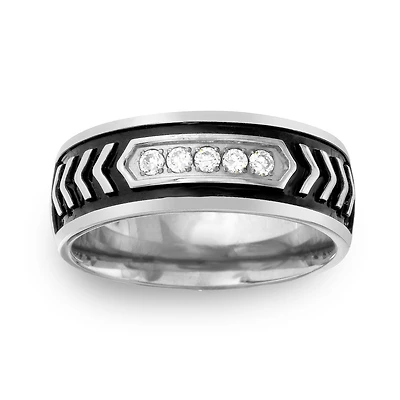 Mens 8MM 1/10 CT. T.W. Natural White Diamond Stainless Steel Wedding Band