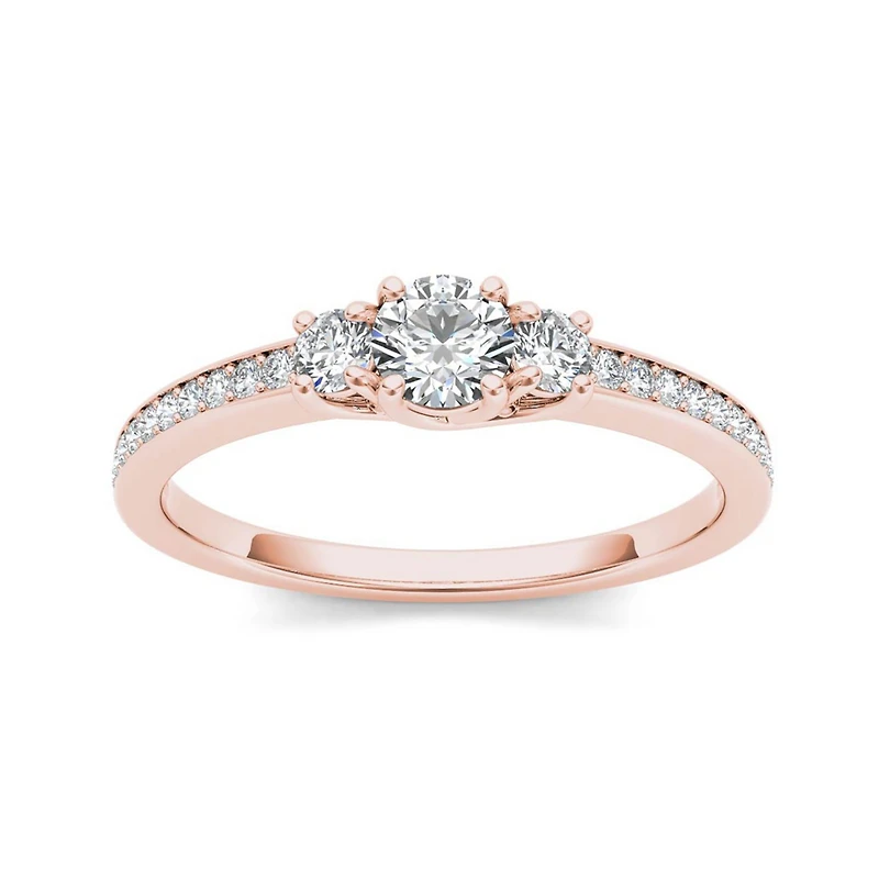 1/2 CT.T.W. Natural Diamond 14K Rose Gold 3-Stone Engagement Ring