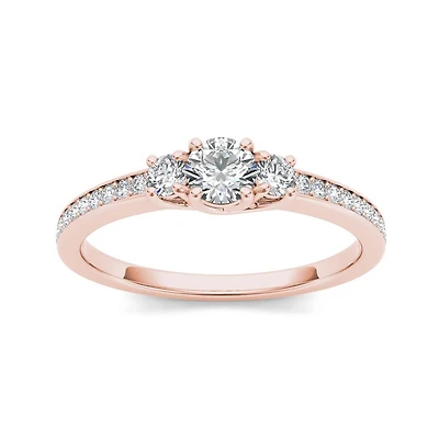 1/2 CT.T.W. Natural Diamond 14K Rose Gold 3-Stone Engagement Ring