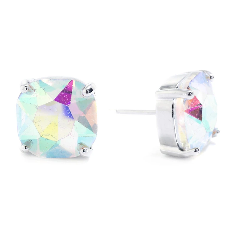 Sparkle Allure Pure Silver Over Brass Crystal Square Stud Earrings