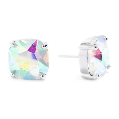 Sparkle Allure Pure Silver Over Brass Crystal Square Stud Earrings