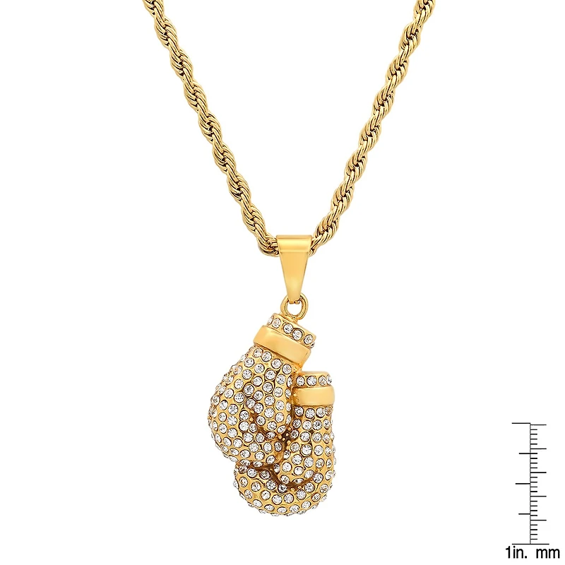 Steeltime Mens Crystal 18K Gold Over Stainless Steel Hypoallergenic 24 Inch Pendant Necklace