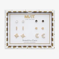 Mixit Stud Womens Cubic Zirconia Moon Star 6 Pair Earring Set