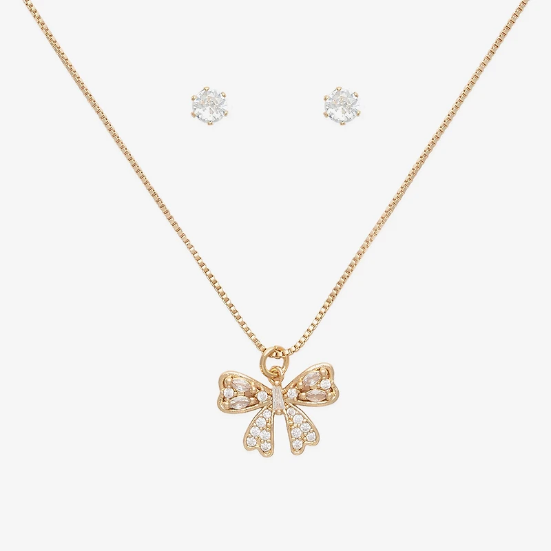 Mixit Pendant Necklace & Stud Earring Womens Cubic Zirconia Bow 2-pc. Jewelry Set