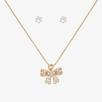 Mixit Pendant Necklace & Stud Earring Womens Cubic Zirconia Bow 2-pc. Jewelry Set