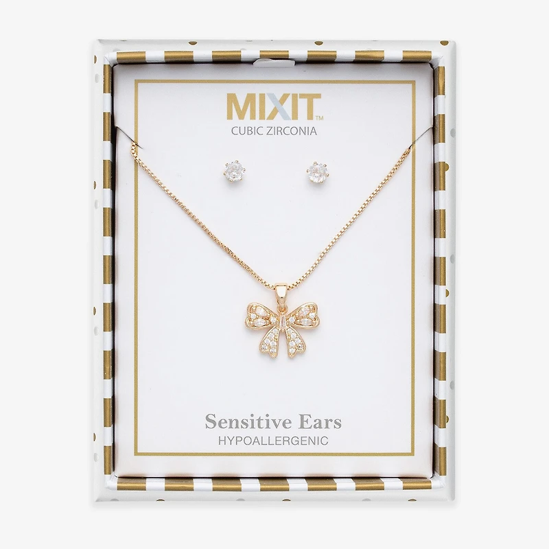 Mixit Pendant Necklace & Stud Earring Womens Cubic Zirconia Bow 2-pc. Jewelry Set