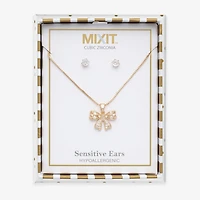 Mixit Pendant Necklace & Stud Earring Womens Cubic Zirconia Bow 2-pc. Jewelry Set