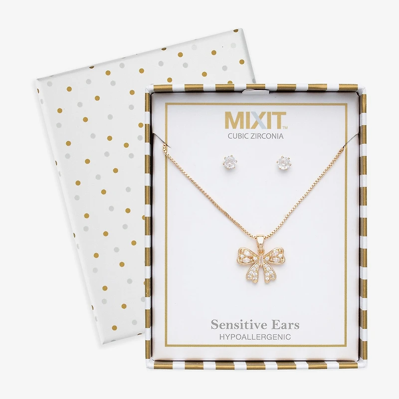 Mixit Pendant Necklace & Stud Earring Womens Cubic Zirconia Bow 2-pc. Jewelry Set