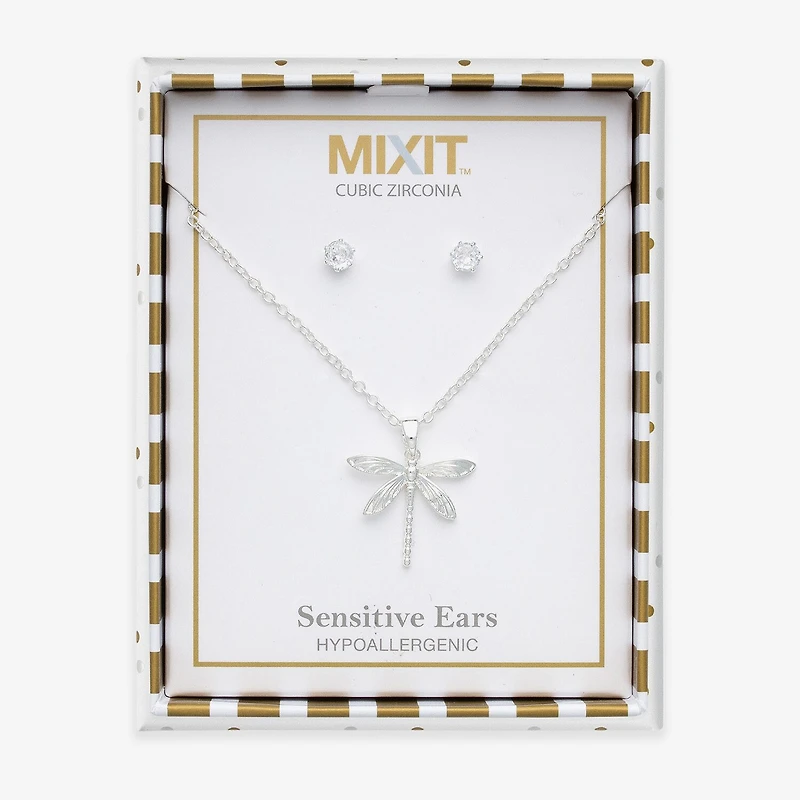 Mixit Pendant Necklace & Stud Earring Dragonfly Womens Cubic Zirconia 2-pc. Jewelry Set