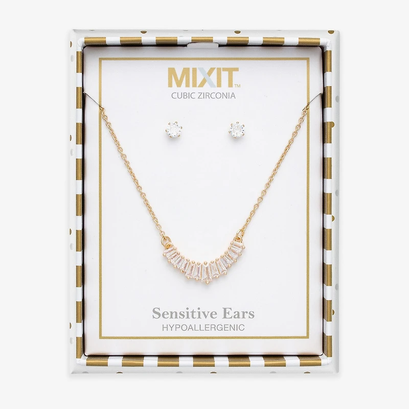 Mixit Frontal Necklace & Stud Earring Womens Cubic Zirconia 2-pc. Jewelry Set