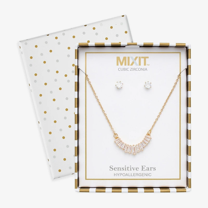 Mixit Frontal Necklace & Stud Earring Womens Cubic Zirconia 2-pc. Jewelry Set