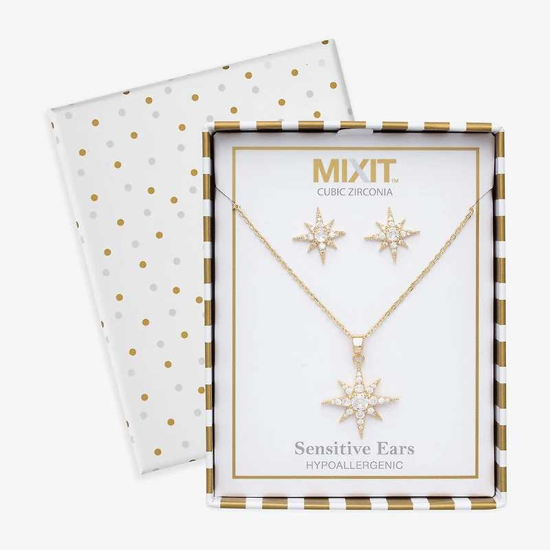 Mixit Pendant Necklace & Stud Earring Womens Cubic Zirconia Star 2-pc. Jewelry Set