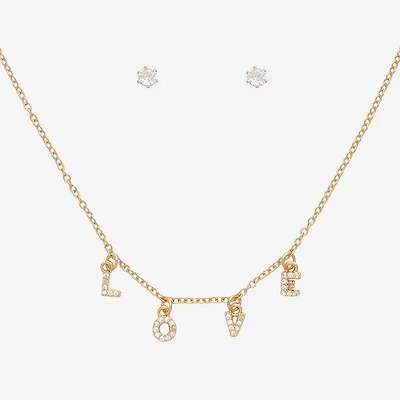 Mixit Love Charm Necklace & Stud Earring Womens Cubic Zirconia 2-pc. Jewelry Set