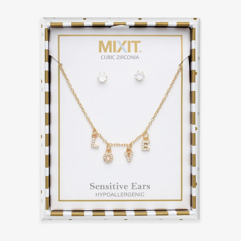 Mixit Love Charm Necklace & Stud Earring Womens Cubic Zirconia 2-pc. Jewelry Set