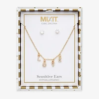 Mixit Love Charm Necklace & Stud Earring Womens Cubic Zirconia 2-pc. Jewelry Set