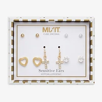 Mixit Stud Womens Cubic Zirconia Cross Heart 5 Pair Earring Set