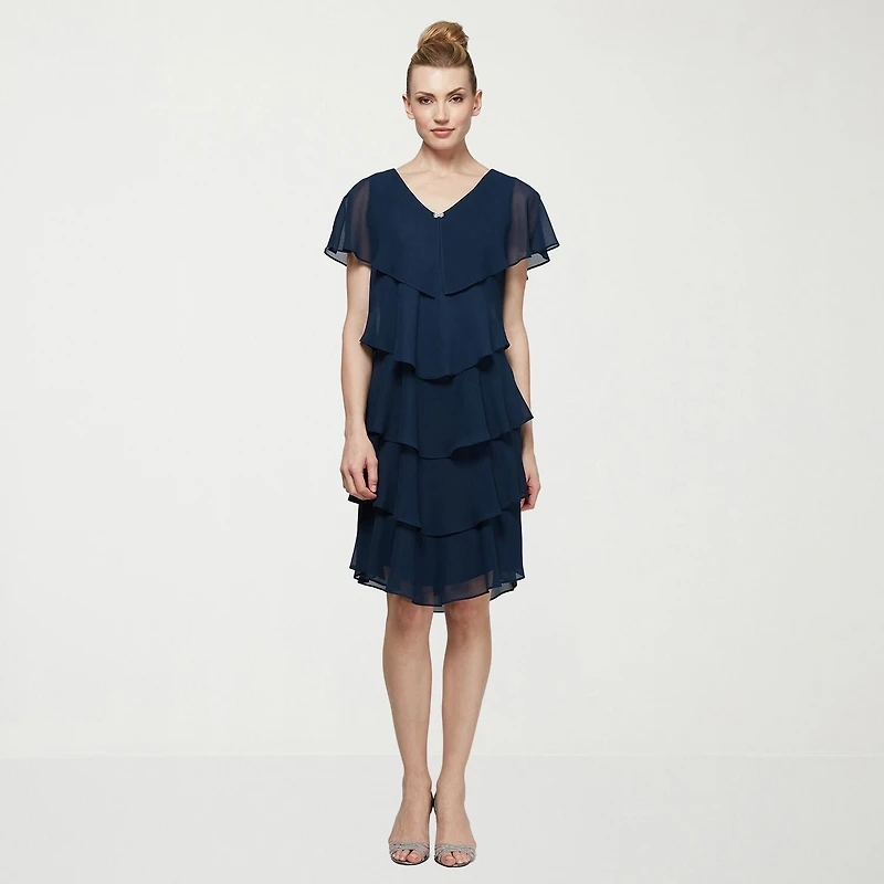 S. L. Fashions Womens V Neck Sleeveless Shift Dress
