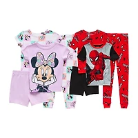 Disney Collection Toddler Girls Minnie Mouse Crew Neck Short Sleeve 4-pc. Pajama Set