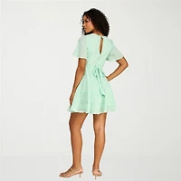 B. Smart Womens Juniors V Neck Short Sleeve Ruffled Fit + Flare Dress