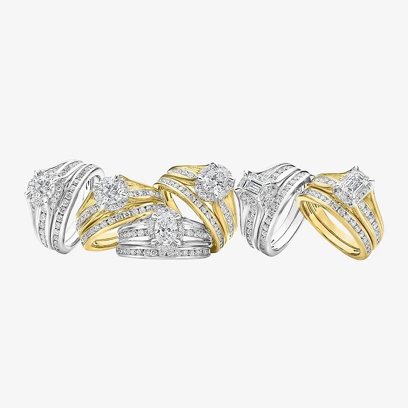 (G / Si1-Si2) Womens 1 1/2 CT. T.W. Lab Grown White Diamond 10K Gold Oval Side Stone Halo Bridal Set
