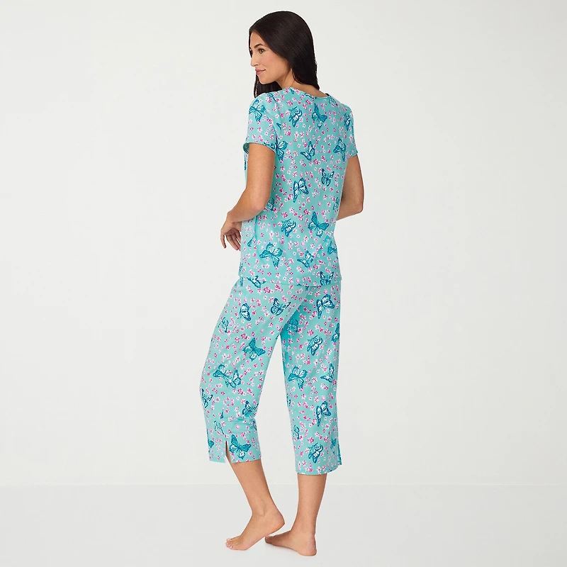 Cuddl Duds Womens Short Sleeve 2-pc. Pajama Set