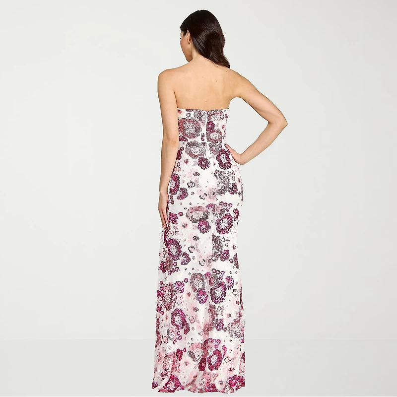 City Triangle Womens Juniors Straight Neck Sleeveless Sequin Floral Bodycon Dress