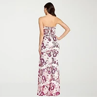 City Triangle Womens Juniors Straight Neck Sleeveless Sequin Floral Bodycon Dress