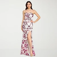 City Triangle Womens Juniors Straight Neck Sleeveless Sequin Floral Bodycon Dress