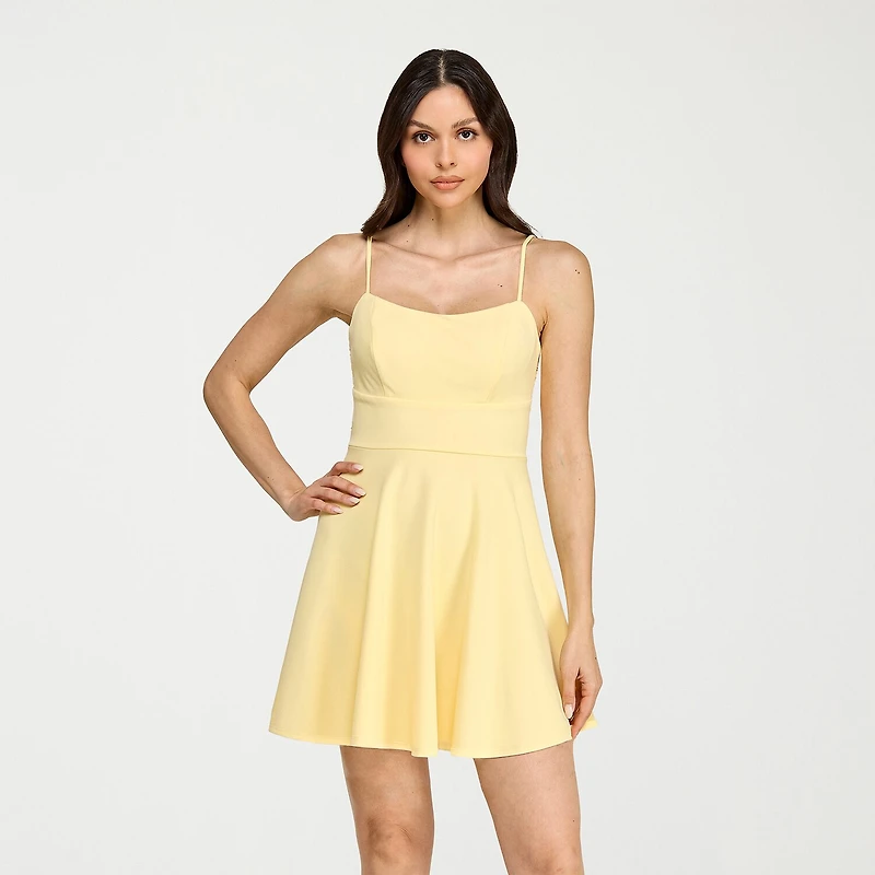 City Triangle Womens Juniors Straight Neck Sleeveless Fit + Flare Dress
