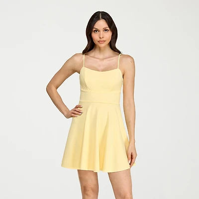 City Triangle Womens Juniors Straight Neck Sleeveless Fit + Flare Dress