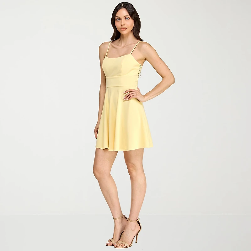 City Triangle Womens Juniors Straight Neck Sleeveless Fit + Flare Dress