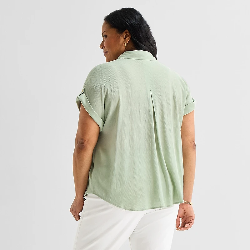 Liz Claiborne Womens Plus Short Sleeve Blouse