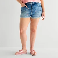 Arizona Curvy Womens 2 1/2" Mid Rise Juniors Plus Denim Short