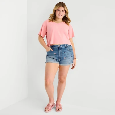 Arizona Curvy Womens 2 1/2" Mid Rise Juniors Plus Denim Short