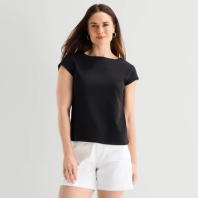 Liz Claiborne Womens Boat Neck Short Sleeve T-Shirt