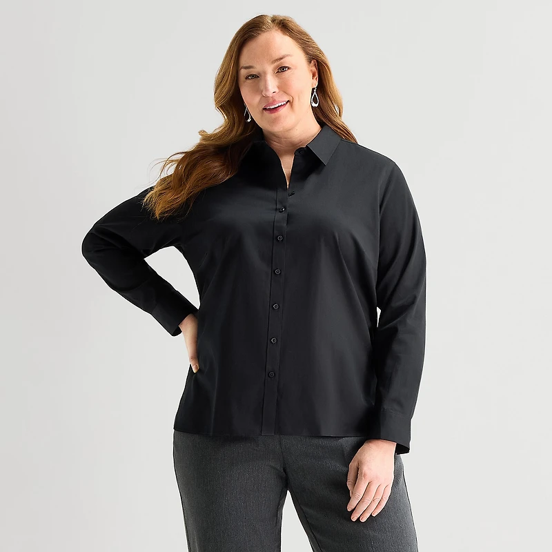 Liz Claiborne Womens Plus Long Sleeve Dress Shirt