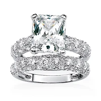 DiamonArt® Womens White Cubic Zirconia Platinum Over Silver Bridal Set