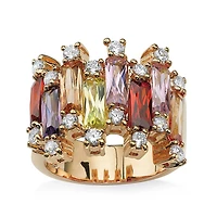 Womens Multi Color Cubic Zirconia 14K Gold Over Brass Cocktail Ring