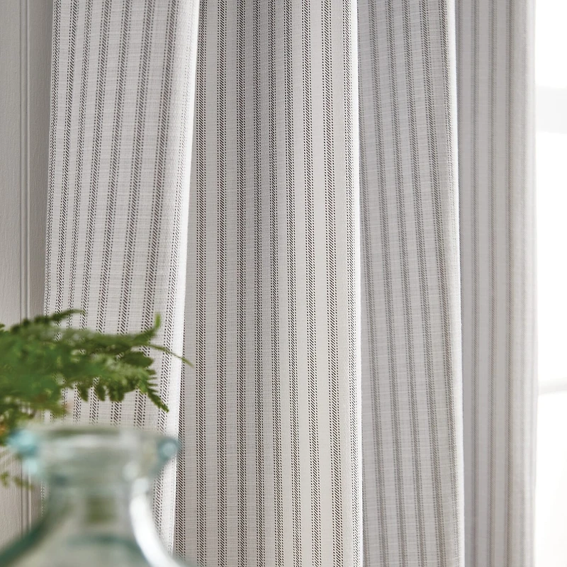 Martha Stewart Ticking Stripe Rod Pocket Back Tab Blackout Set of 2 Curtain Panel