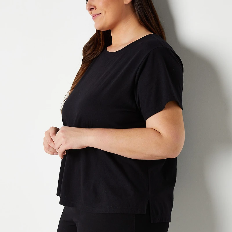 Xersion Womens Cotton Crew Neck Short Sleeve T-Shirt Plus