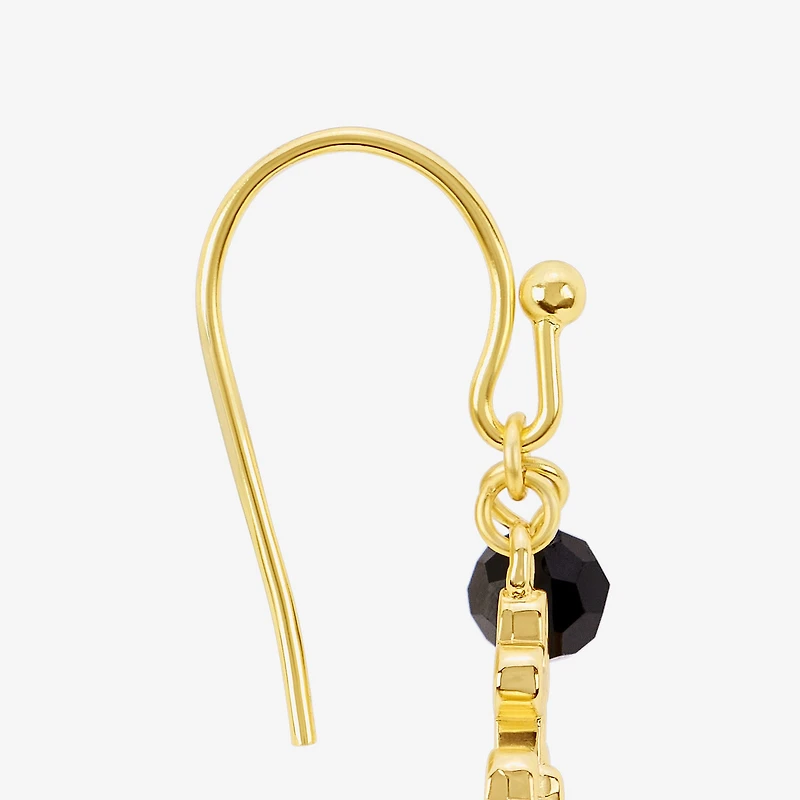 Silver Reflections Womens Black Crystal 14K Gold Over Brass Cross Drop Earrings
