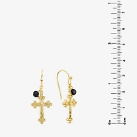 Silver Reflections Womens Black Crystal 14K Gold Over Brass Cross Drop Earrings