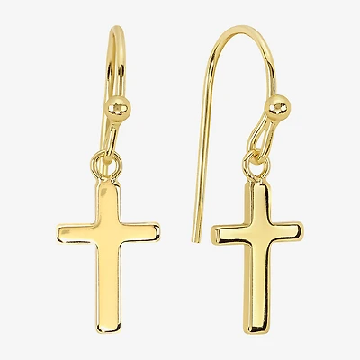 Silver Reflections Womens 14K Gold Over Brass Cross Drop Earrings
