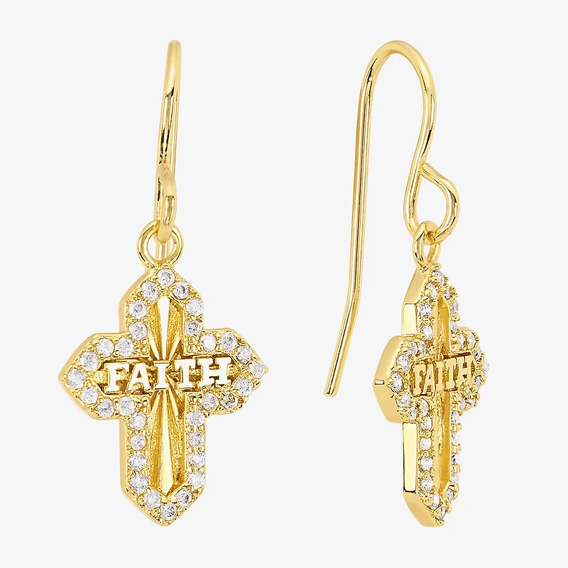 Silver Reflections Womens Cubic Zirconia 14K Gold Over Brass Cross Drop Earrings