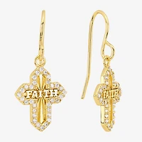Silver Reflections Womens Cubic Zirconia 14K Gold Over Brass Cross Drop Earrings