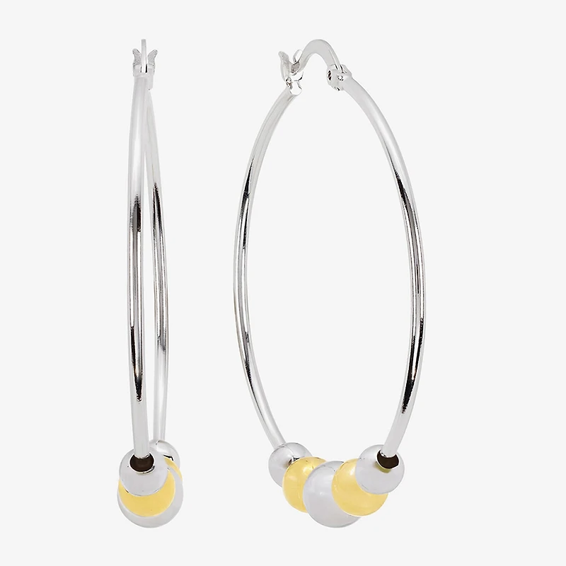 Silver Reflections Womens 48.7mm Ball Hoop Earrings