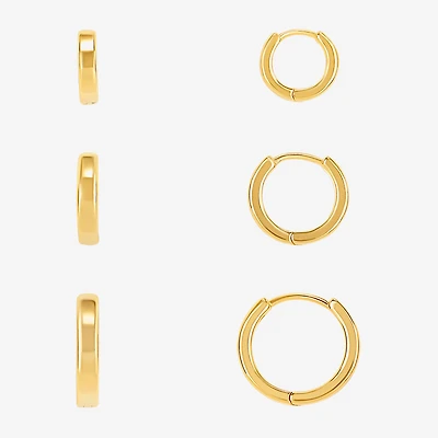 Silver Reflections Womens 18K Gold Over Brass 3 Pair Earring Set