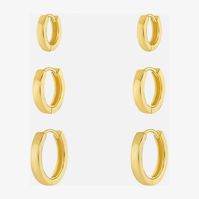 Silver Reflections Womens 18K Gold Over Brass 3 Pair Earring Set