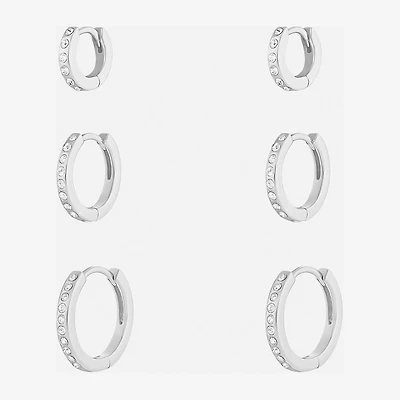 Sparkle Allure Womens White Crystal 3 Pair Earring Set